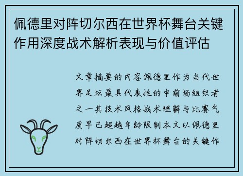 佩德里对阵切尔西在世界杯舞台关键作用深度战术解析表现与价值评估