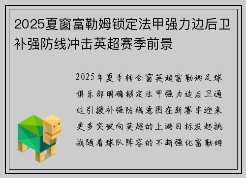 2025夏窗富勒姆锁定法甲强力边后卫补强防线冲击英超赛季前景 2025夏窗富勒姆锁定法甲强力边后卫补强防线冲击英超赛季前景